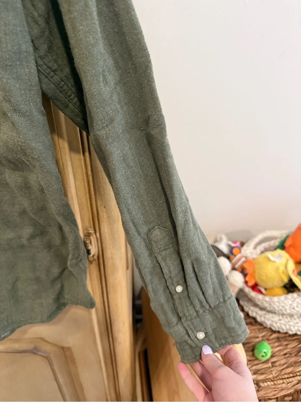 J. Crew Men's Casual Olive Green Button-Down Shirt